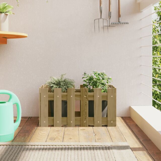Berkfield Home Garden Planter with Fence Design 60x30x30 cm Impregnated Wood Pine in Brown - Size: 60 x 30 x 30 cm - image 1