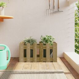 Berkfield Home Garden Planter with Fence Design 60x30x30 cm Impregnated Wood Pine in Brown - Size: 60 x 30 x 30 cm