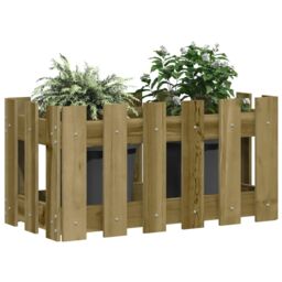 Berkfield Home Garden Planter with Fence Design 60x30x30 cm Impregnated Wood Pine in Brown - Size: 60 x 30 x 30 cm - thumbnail 3