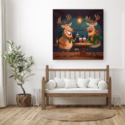 "Warren Reed - Designer Reindeers Having A Beer Canvas - Size: W30"" x H30""" - thumbnail 1