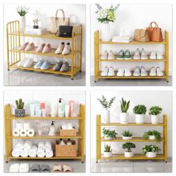 Kelvenix 80X27X53cm 3Tier Metal Shoe Rack Free-Standing in Gold - Size: 0.6m2 - thumbnail 3