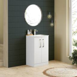 Balterley Vanity Unit w/ Basin Floor Standing, Soft Close 2 Door w/ Rectangular Sink, Bathroom Vanity Units w/ Basin & Chrome D Shape Handles - 510 x - thumbnail 4