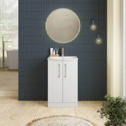 Balterley Vanity Unit w/ Basin Floor Standing, Soft Close 2 Door w/ Rectangular Sink, Bathroom Vanity Units w/ Basin & Chrome D Shape Handles - 510 x - thumbnail 2