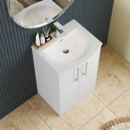 Balterley Vanity Unit w/ Basin Floor Standing, Soft Close 2 Door w/ Rectangular Sink, Bathroom Vanity Units w/ Basin & Chrome D Shape Handles - 510 x - thumbnail 3