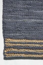 Homescapes Grey Leather Handwoven Stripe Rug - Size: 60 cm x 90 cm - thumbnail 3