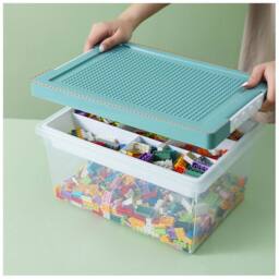 Greentainer Stackable Plastic Storage Toy Bins with Lids & Removable Tray in Green - thumbnail 7