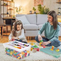 Greentainer Stackable Plastic Storage Toy Bins with Lids & Removable Tray in Green - thumbnail 8