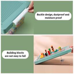 Greentainer Stackable Plastic Storage Toy Bins with Lids & Removable Tray in Green - thumbnail 6
