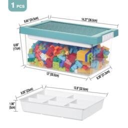 Greentainer Stackable Plastic Storage Toy Bins with Lids & Removable Tray in Green - thumbnail 2