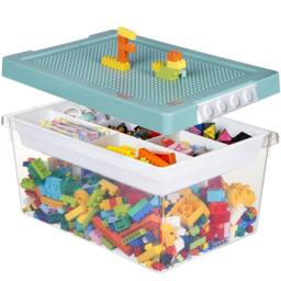 Greentainer Stackable Plastic Storage Toy Bins with Lids & Removable Tray in Green - thumbnail 1