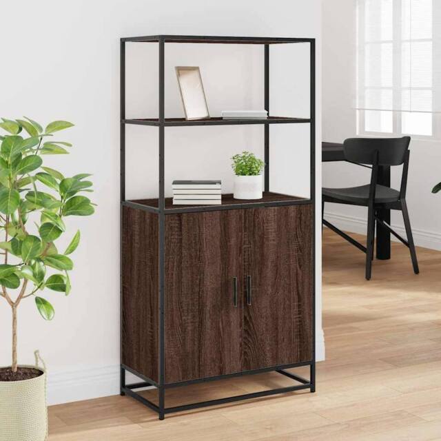 Berkfield Home Highboard Brown Oak 68x35x139 cm Engineered Wood & Metal - Size: 68 x 35 x 139 cm - image 1