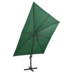 Berkfield Home Cantilever Umbrella with Pole & LED Lights Green 300 cm - thumbnail 7