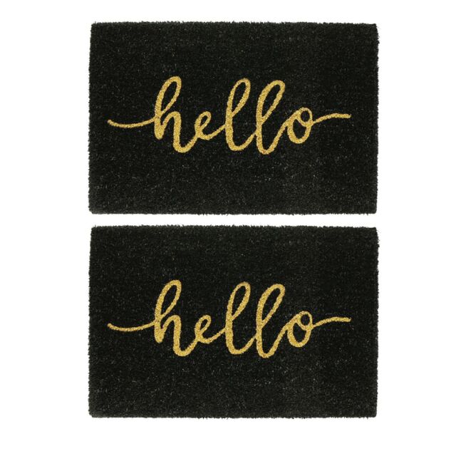 Nicola Spring Black Coir Door Mats - 60 x 40cm - Hello - Set of 2 - Size: 40 cm x 60 cm - image 1