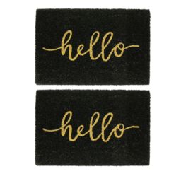 Nicola Spring Black Coir Door Mats - 60 x 40cm - Hello - Set of 2 - Size: 40 cm x 60 cm - thumbnail 1