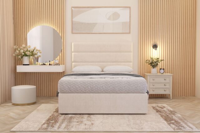 Somnior Chambery Plush Velvet Hybrid Pocket Sprung Orthopaedic Divan Bed Set with Upholstered Headboard in Ivory - Size: Single - image 1