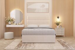 Somnior Chambery Plush Velvet Hybrid Pocket Sprung Orthopaedic Divan Bed Set with Upholstered Headboard in Ivory - Size: Single - thumbnail 1