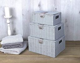 Marco Paul Grey Set of 3 Baskets for storage Decorative Storage Boxes - thumbnail 1