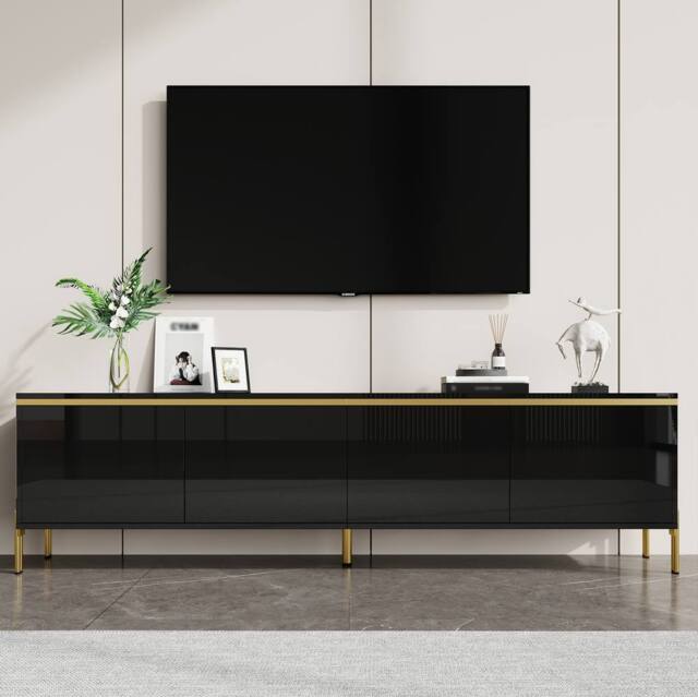 STILVORA TV Stand with 4 Doors & High-Gloss Finish in Black - image 1
