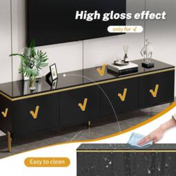 STILVORA TV Stand with 4 Doors & High-Gloss Finish in Black - thumbnail 7