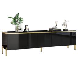STILVORA TV Stand with 4 Doors & High-Gloss Finish in Black - thumbnail 5