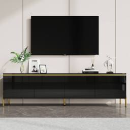STILVORA TV Stand with 4 Doors & High-Gloss Finish in Black - thumbnail 1