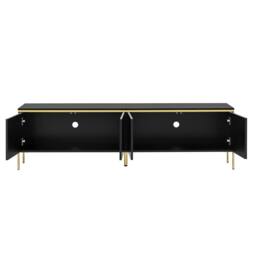 STILVORA TV Stand with 4 Doors & High-Gloss Finish in Black - thumbnail 6