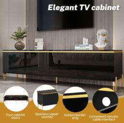 STILVORA TV Stand with 4 Doors & High-Gloss Finish in Black - thumbnail 8