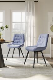 Living and Home 2pcs Teddy Fleece Upholstered Dining Chair in Grey - thumbnail 3