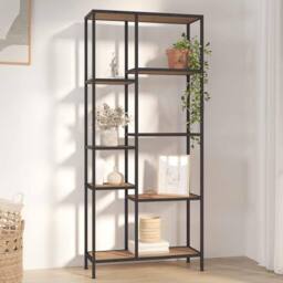 Berkfield Home Book Shelf 80x30x180 cm Steel & Engineered Wood in Brown - Size: 80 x 30 x 180 cm - thumbnail 2