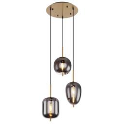 Netlighting Blacky I Cluster Pendant Brass Coloured Glass Shade 3x E14 in Yellow