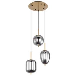 Netlighting Blacky I Cluster Pendant Brass Coloured Glass Shade 3x E14 in Yellow - thumbnail 2