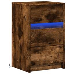 Berkfield Home Bedside Cabinet with LED Lights Smoked Oak Engineered Wood in Brown - thumbnail 3