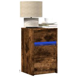 Berkfield Home Bedside Cabinet with LED Lights Smoked Oak Engineered Wood in Brown - thumbnail 2