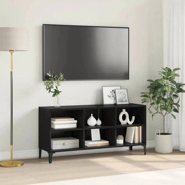 EONLION TV Cabinet Set Black Wood Stand - Size: 100 cm - image 1