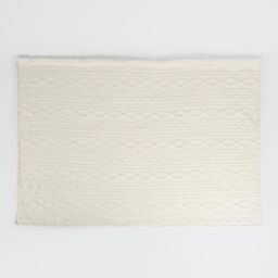 OHS Cable Knit Blanket Sherpa Fleece Sofa Plush Supersoft Warm Throw Over Bed Chair in Cream - thumbnail 5