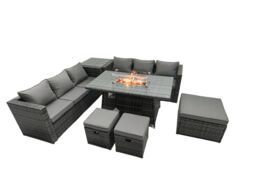 Fimous Rattan Garden Furniture Firepit Dining Set 9 Seater Lounge Sofa Table Set with Side Table 3 Footstool in Dark Grey - thumbnail 2