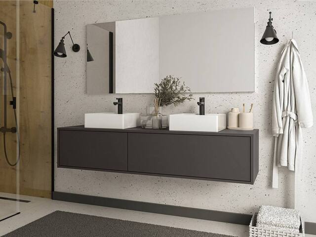 Vente-unique Wall-Hung Vanity Unit - Anthracite Grey - L150 Cm - ISAURE II in Dark Grey - image 1