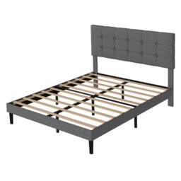 Levede Bed Frame Upholstered Linen Headboard Tufted Wooden Slat Grey - Size: King - thumbnail 1