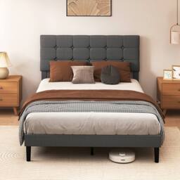 Levede Bed Frame Upholstered Linen Headboard Tufted Wooden Slat Grey - Size: King - thumbnail 3