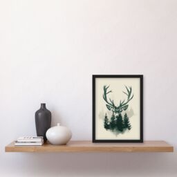 "Artery8 Wall Art Print Stag Head & Pine Trees Forest Design Art Framed Poster in Black - Size: W12"" x H16""" - thumbnail 4