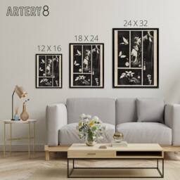 "Artery8 Nature Vintage Harimaze Sheet Framed Canvas Wall Art Print Hiroshige in Black - Size: W12"" x H16""" - thumbnail 4