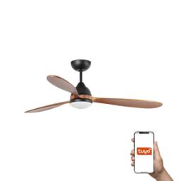 Netlighting Poros Large 3 Blade Ceiling Fan Black Walnut Light 2700K Smart in Brown