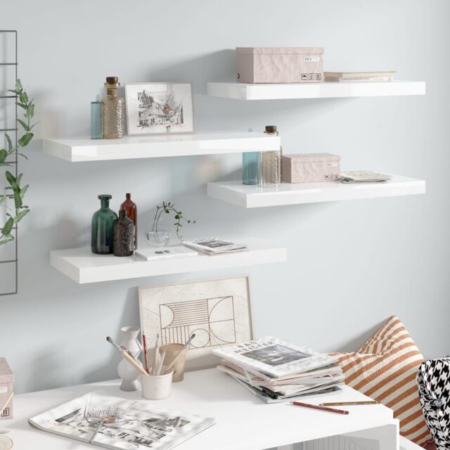 Berkfield Home Floating Wall Shelves 4 pcs High Gloss White 60x23.5x3.8 cm MDF - image 1