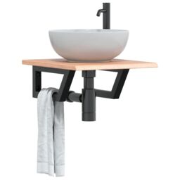 Berkfield Home Basin Shelf Wall Mounted Steel & Solid Wood Oak in Brown - thumbnail 1