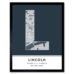 "Wee Blue Coo Wall Art Print Lincoln England United Kingdom City Map Modern Typography Stylish Letter Framed Word in Navy - Size: W12"" x H16""" - thumbnail 1