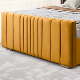 UK Bed Furniture Balmoral Wingback Upholstered Bed with 48 Inch Headboard Slatted Base in Mustard - Size: Small Double - thumbnail 3