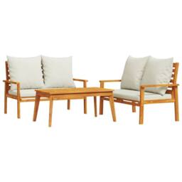 Berkfield Home Beautiful 3 Piece Garden Lounge Set with Cushions Solid Wood Acacia in Brown - thumbnail 3