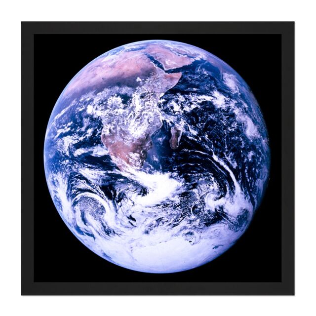"Artery8 Wall Art Print Space NASA Earth Apollo 17 Blue Marble Photograph Square Framed Picture 16X16 Inch in Black - Size: W16"" x H16""" - image 1