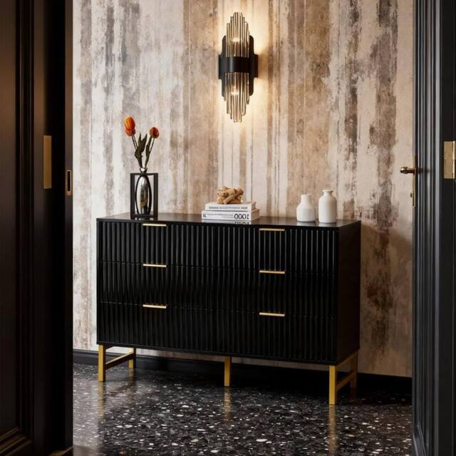 FURNITURE ONE Chest of Drawers, 6 Drawers Storage Cabinet with Metal Legs in Black - Size: 1 Pack - image 1