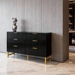 FURNITURE ONE Chest of Drawers, 6 Drawers Storage Cabinet with Metal Legs in Black - Size: 1 Pack - thumbnail 2
